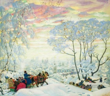 Artworks in 150 Subjects Painting - winter 1916 Boris Mikhailovich Kustodiev snow landscape